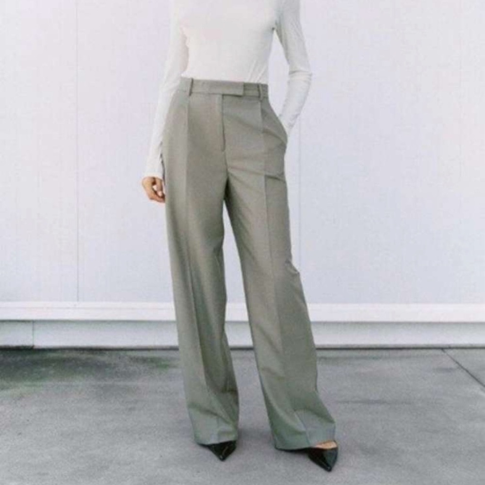 Marlene Wide Leg Pleated Pants Sage Gray / Green